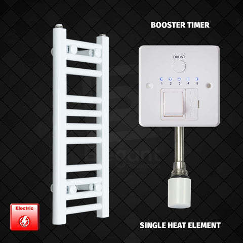 600 mm High 250 mm Wide Pre-Filled Electric Heated Towel Rail Radiator White HTR Single Heat Element Booster Timer