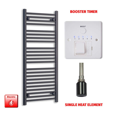 1200 x 500 Flat Black Pre-Filled Electric Heated Towel Radiator single booster timer