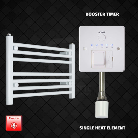 400 x 600 Pre-Filled Electric Heated Towel Radiator White HTR Booster Timer Single Heat Element
