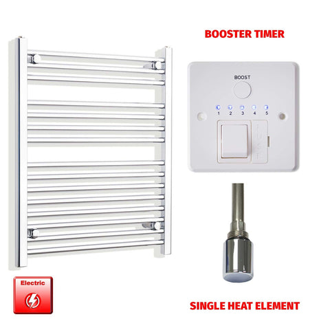 800mm High 550mm Wide Pre-Filled Electric Heated Towel Radiator Straight Chrome Single heat element Booster timer