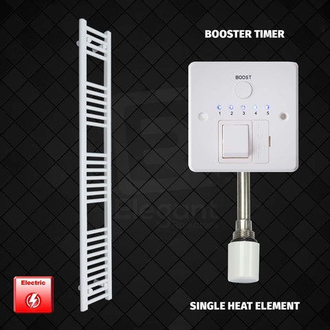 1600 x 200 Pre-Filled Electric Heated Towel Radiator White Single Heat Element Booster Timer