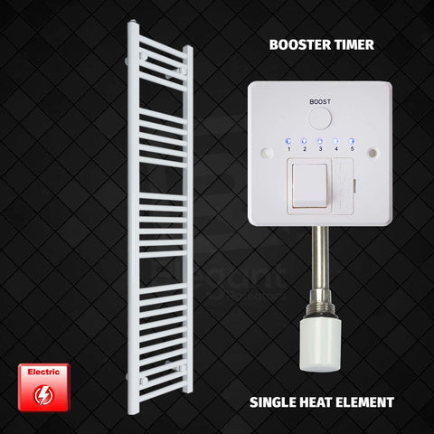 1400 x 300 Pre-Filled Electric Heated Towel Radiator White HTR Booster Timer Single Heat Element