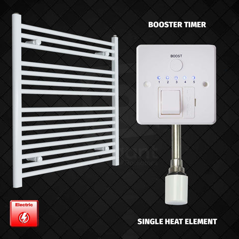 800 mm High 750 mm Wide Pre-Filled Electric Heated Towel Rail Radiator White HTR Single heat element Booster timer
