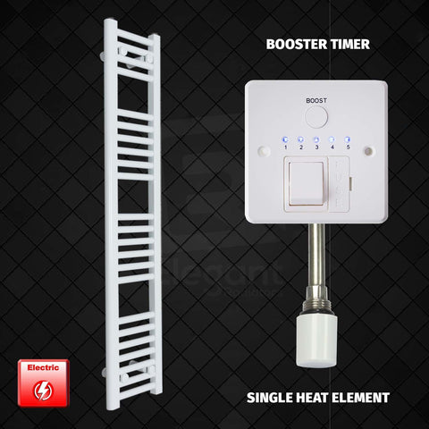 1200 x 250 Pre-Filled Electric Heated Towel Radiator White Single Heat Element Booster Timer