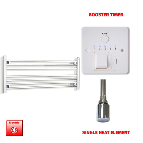 400 x 1000 Pre-Filled Electric Heated Towel Radiator Straight Chrome Single heat element Booster timer