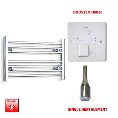 400 x 600 Pre-Filled Electric Heated Towel Radiator Straight or Curved Chrome Single heat element Booster timer