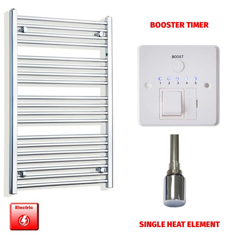 1000mm High 550mm Wide Pre-Filled Electric Heated Towel Radiator Chrome HTR Single heat element Booster timer