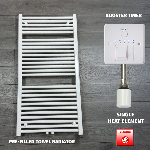 1185 x 600 Heated Towel Rail White Pre-Filled Straight