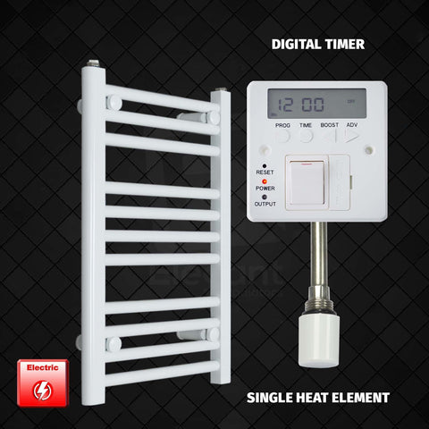 600 mm High 400 mm Wide Pre-Filled Electric Heated Towel Rail Radiator White HTR Single Heat Element With Digital Timer