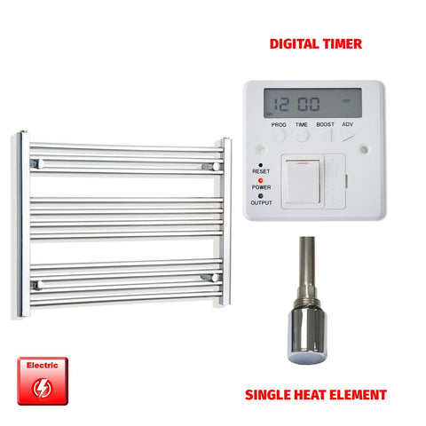600 x 750 Pre-Filled Electric Heated Towel Radiator Curved or Straight Chrome Single heat element Digital timer