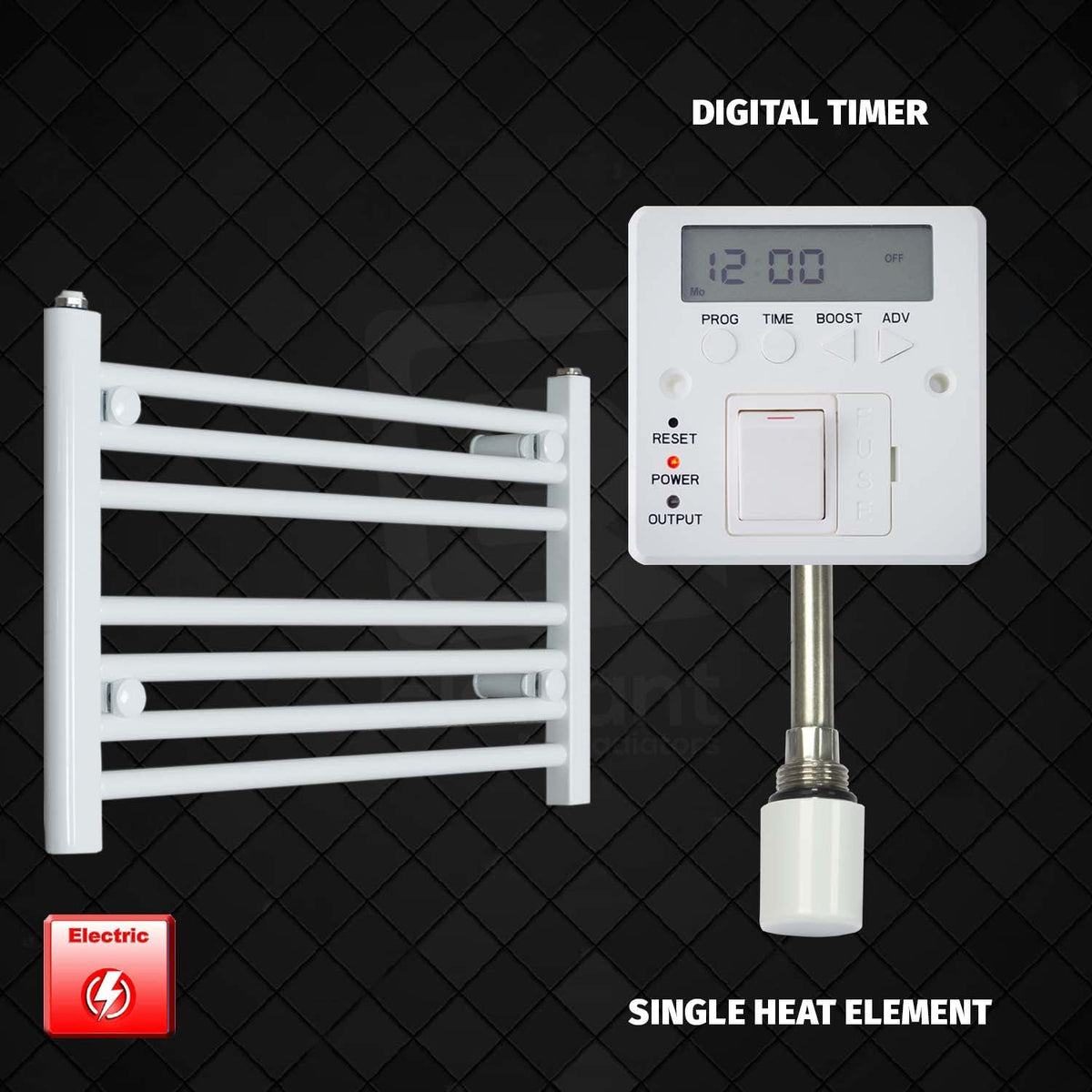 400 x 600 Pre-Filled Electric Heated Towel Radiator White HTR Digital Timer Single Heat Element