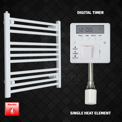 600 mm High 700 mm Wide Pre-Filled Electric Heated Towel Rail Radiator White HTR Digital Timer Single Heat Element