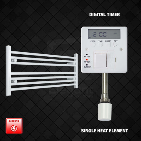 400 mm High 1100 mm Wide Pre-Filled Electric Heated Towel Rail Radiator White HTR Single heat element Digital timer