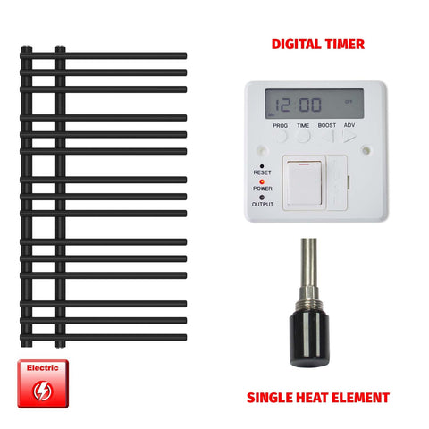 900 mm High x 500 mm Wide Difta Pre-Filled Electric Heated Towel Radiator Flat Black digital timer single heat element
