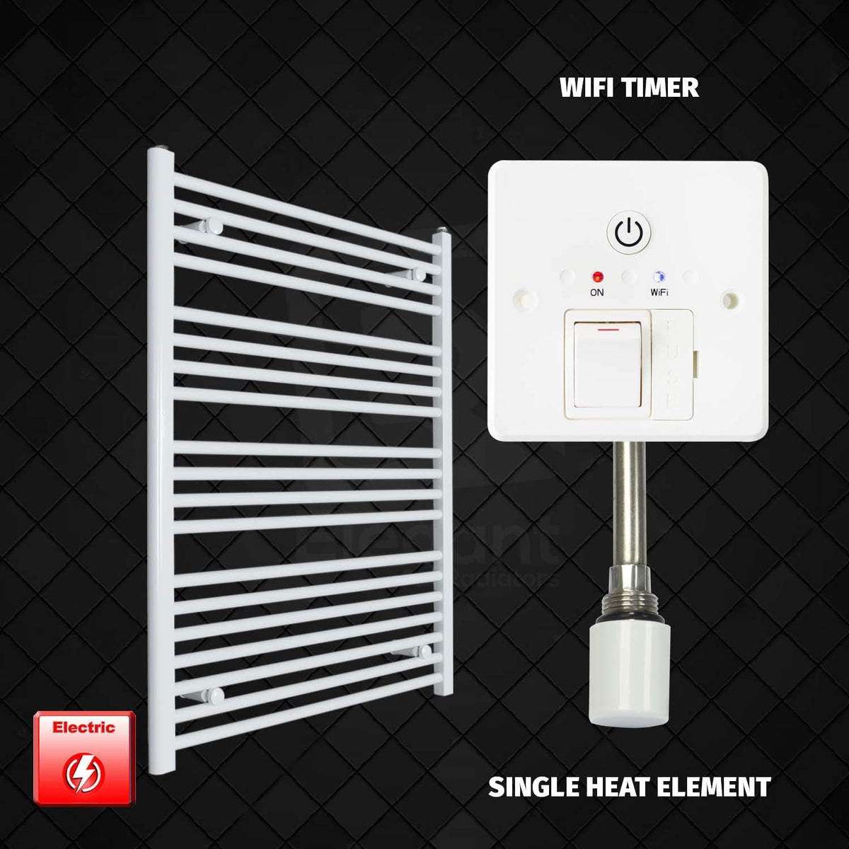 1000 x 750 Pre-Filled Electric Heated Towel Radiator White HTR Single heat element Wifi timer