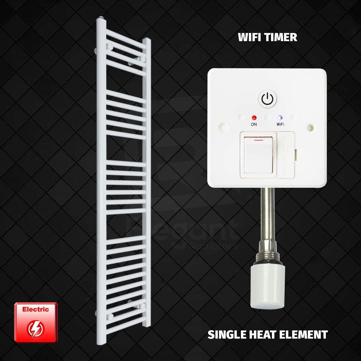 1400mm High 400mm Wide Pre-Filled Electric Heated Towel Radiator White Wifi Timer