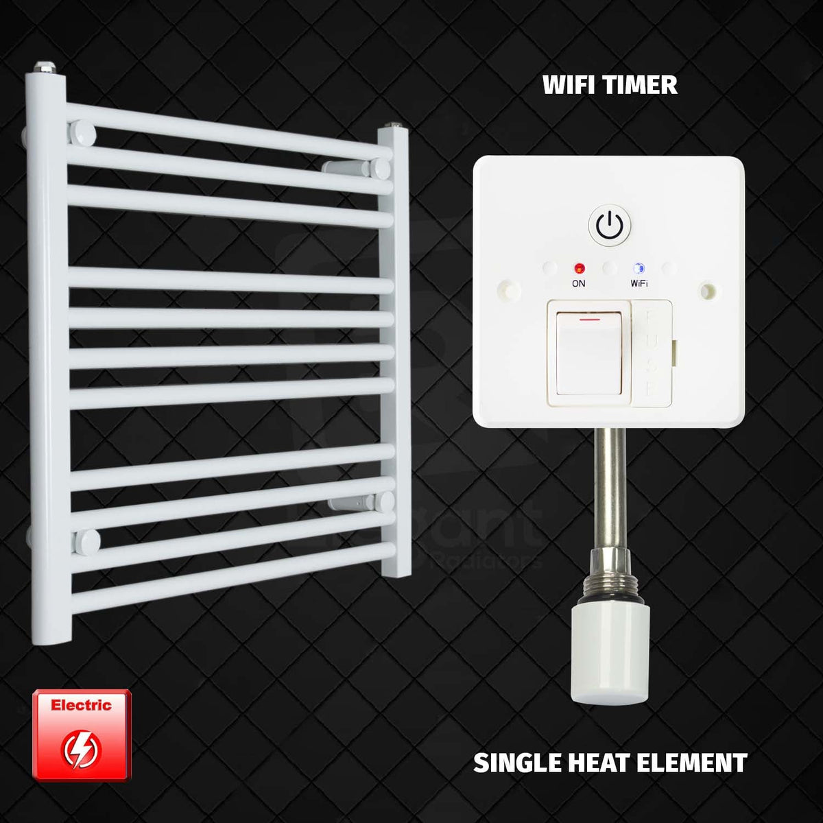 600 mm High 700 mm Wide Pre-Filled Electric Heated Towel Rail Radiator White HTR Wifi Timer Single Heat Element