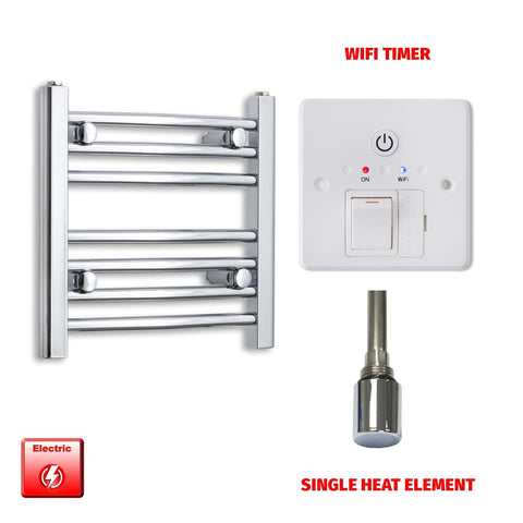 400mm High 400mm Wide Pre-Filled Electric Heated Towel Radiator Straight Chrome Single heat element Wifi timer
