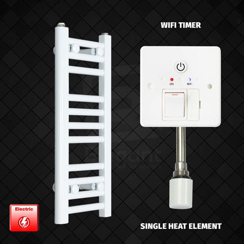 600 mm High 300 mm Wide Pre-Filled Electric Heated Towel Rail Radiator White HTR Wifi Timer Single Heat Element