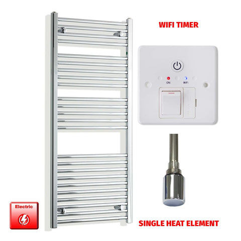 1300mm High 450mm Wide Pre-Filled Electric Heated Towel Rail Radiator Straight or Curved Chrome Single Element Wifi Timer