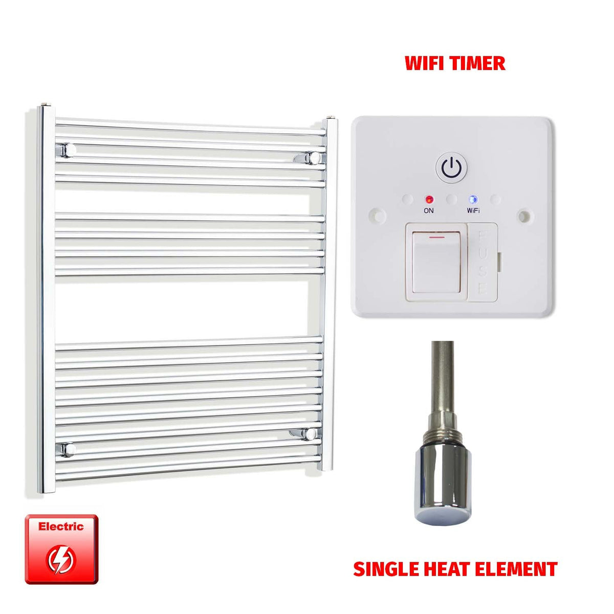 900mm High 800mm Wide Pre-Filled Electric Heated Towel Rail Radiator Straight Chrome Single heat element Wifi timer