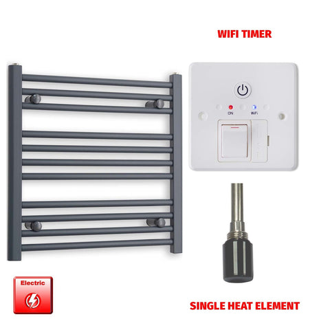 600mm High 500mm Wide Flat Anthracite Pre-Filled Electric Heated Towel Rail Radiator HTR  Single heat element Wifi timer