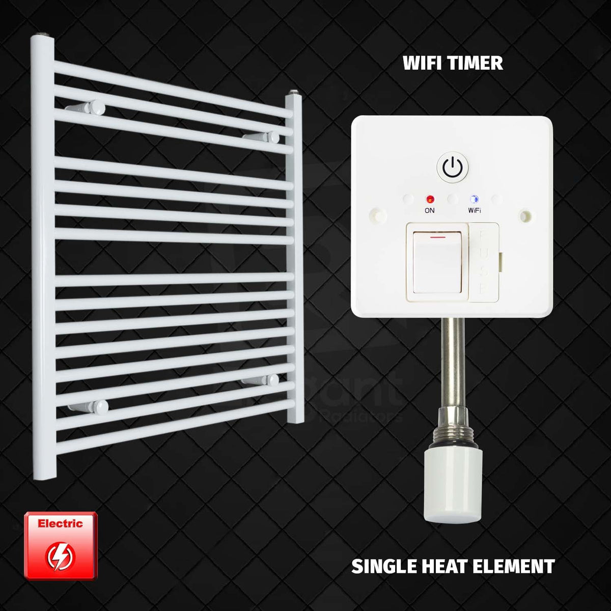 800 mm High 750 mm Wide Pre-Filled Electric Heated Towel Rail Radiator White HTR Single heat element Wifi timer