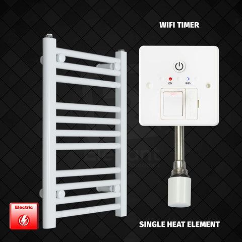 600 mm High 400 mm Wide Pre-Filled Electric Heated Towel Rail Radiator White HTR Single Heat Element With Wifi Timer