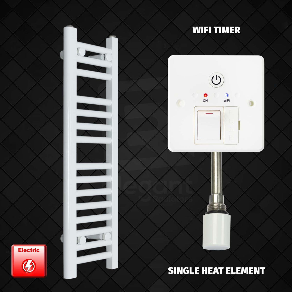 800 mm High 250 mm Wide Pre-Filled Electric Heated Towel Rail Radiator White Wifi Timer