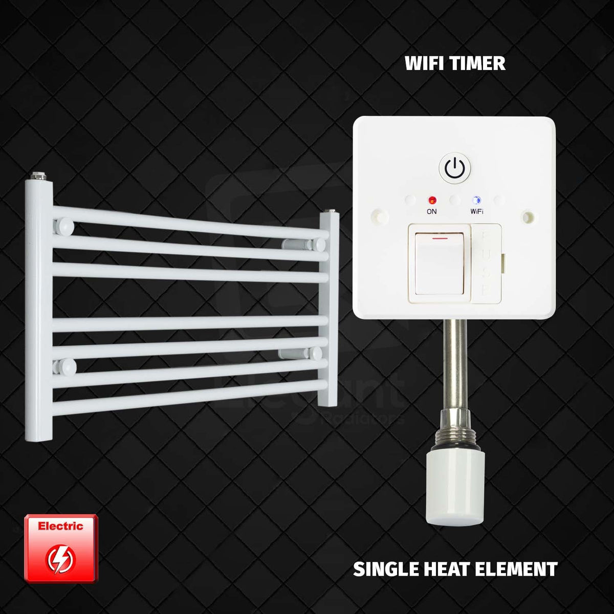 400 mm High 800 mm Wide Pre-Filled Electric Heated Towel Radiator White HTR Single heat element Wifi timer