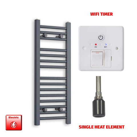 800mm High 300mm Wide Flat Anthracite Pre-Filled Electric Heated Towel Rail Radiator HTR Single heat element Wifi timer