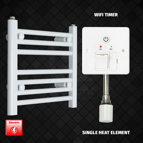 400 x 400 Pre-Filled Electric Heated Towel Radiator White HTR Single Heat Element With  Wifi Timer