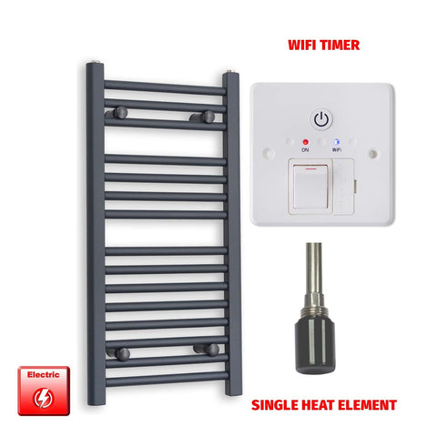 800mm High 500mm Wide Flat Anthracite Pre-Filled Electric Heated Towel Radiator HTR Single heat element Wifi timer