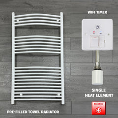 1300 x 750 Electric Heated Towel Rail White Pre-Filled Curved