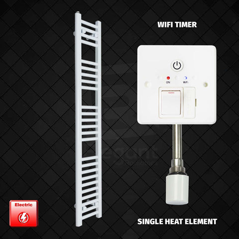 1400 mm High 200 mm Wide Pre-Filled Electric Heated Towel Rail Radiator White HTR Single Heat Element Wifi Timer