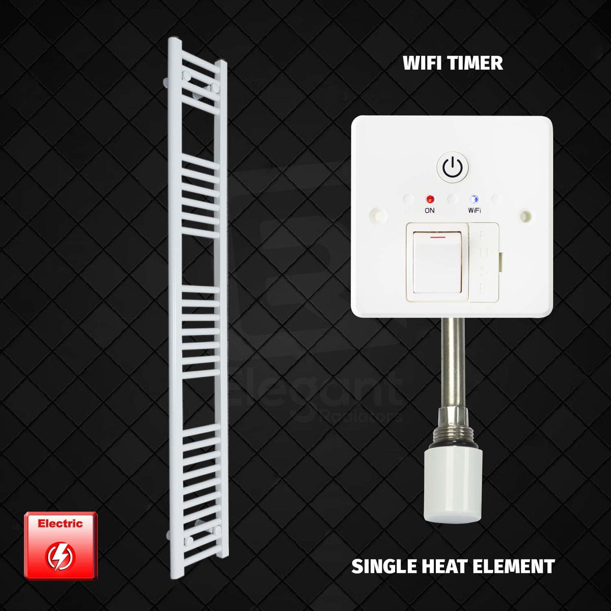 1600 mm High 250 mm Wide Pre-Filled Electric Heated Towel Rail Radiator White HTR wifi timer