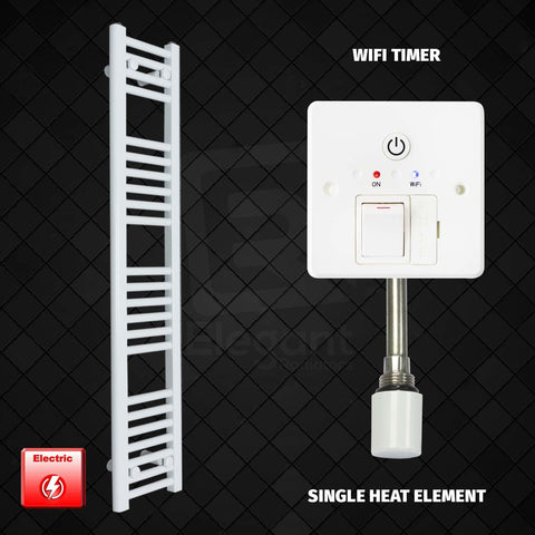 1200 mm High 200 mm Wide Pre-Filled Electric Heated Towel Rail Radiator White HTR Single Heat Element Wifi Timer