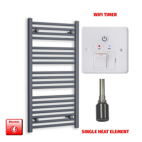 1000 x 500 Flat Anthracite Pre-Filled Electric Heated Towel Radiator Single heat element Wifi timer