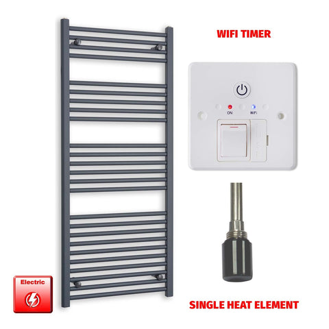 1400 x 600 Flat Anthracite Pre-Filled Electric Heated Towel Radiator HTR  Single heat element Wifi timer