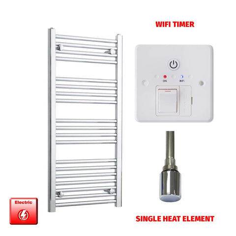 1000mm High 450mm Wide Pre-Filled Electric Heated Towel Radiator Straight Chrome Single heat element Wifi timer