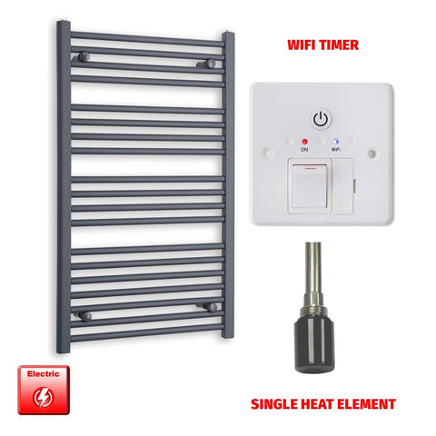 1000mm High 600mm Wide Flat Anthracite Pre-Filled Electric Heated Towel Rail Radiator HTR Single heat element Wifi timer