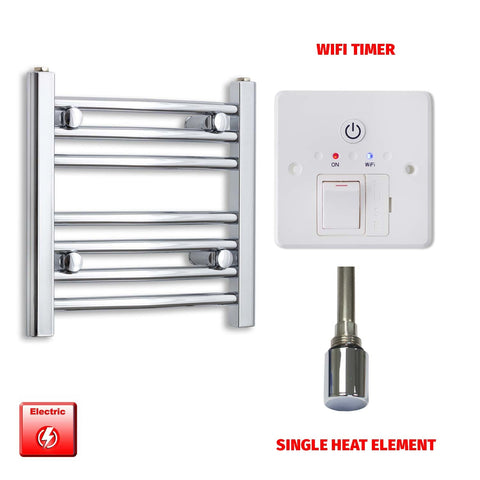 400 x 500mm Pre-Filled Electric Heated Towel Radiator Straight or Curved Chrome Single heat element Wifi timer