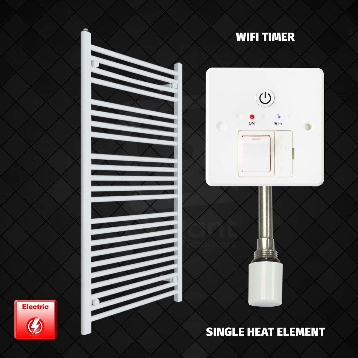 1200 mm High 700 mm Wide Pre-Filled Electric Heated Towel Rail Radiator White HTR Single heat element Wifi timer