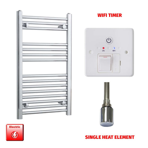 800mm High 450mm Wide Pre-Filled Electric Heated Towel Radiator Straight Chrome Single heat element Wifi timer