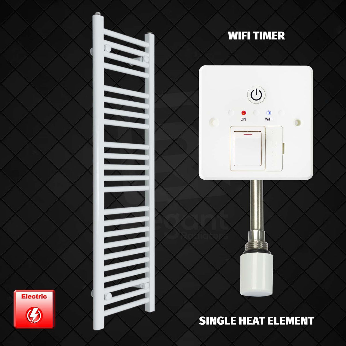 1200 x 350 Pre-Filled Electric Heated Towel Radiator White Wifi Timer