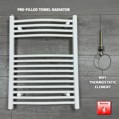 688 x 600 Electric Heated Towel Rail White Pre-Filled Curved