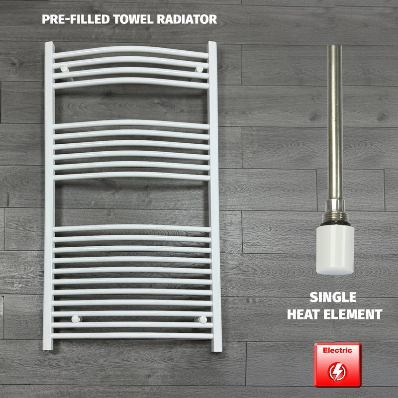 1300 x 750 Electric Heated Towel Rail White Pre-Filled Curved