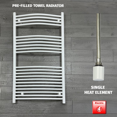 1300x750mm Electric Towel Rail White Pre Filled Curved