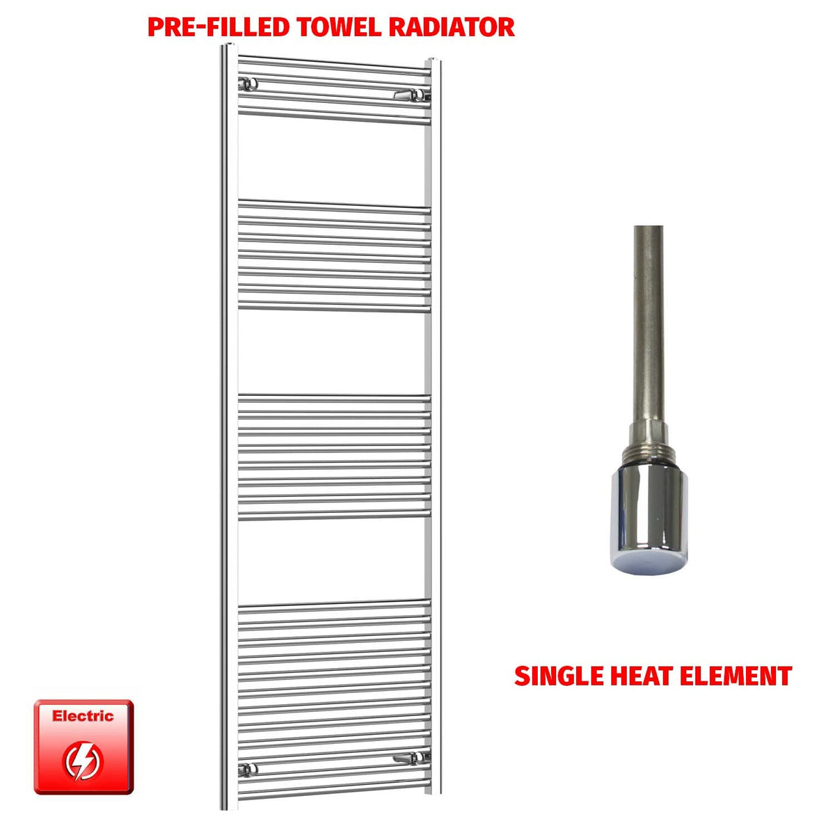 1800 x 600 Chrome Electric Heated Towel Radiator Pre-Filled