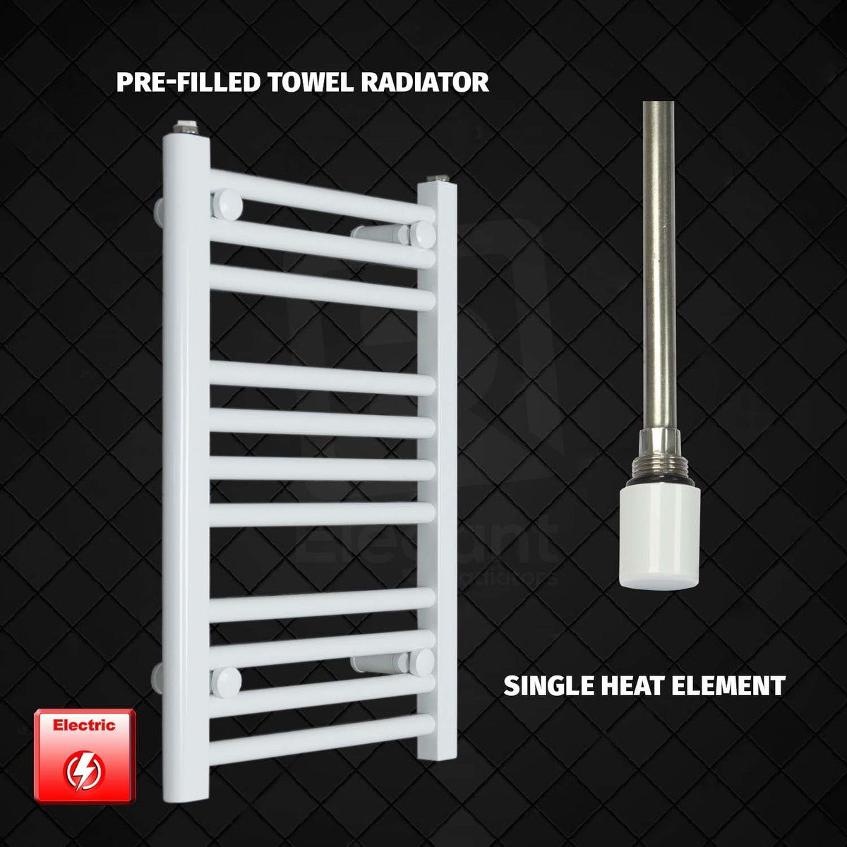 600 x 350 Pre-Filled Electric Heated Towel Radiator White HTR